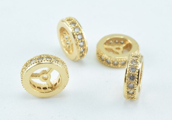 10mm Roundel 18k Gold Filled EP Micro Pave Beads with Clear CZ Cubic Zircon Jewelry BeadsFindingDepot