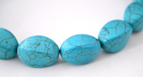 Turquoise Stone Beads, Sold by 1 strand of 17pcs, 24x13mm, 2mm hole opening, 125.4grams/pk