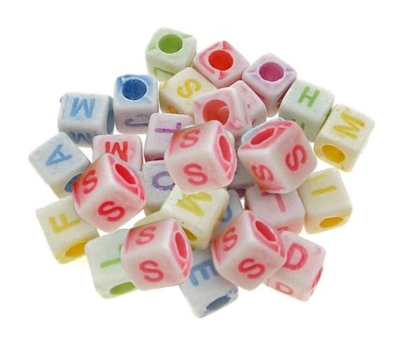 Alphabet Letters acrylic beads MultiColor plastic beads size 7mm with large hole Size 3mm Hole for jewelry making like bracelet ....etc.