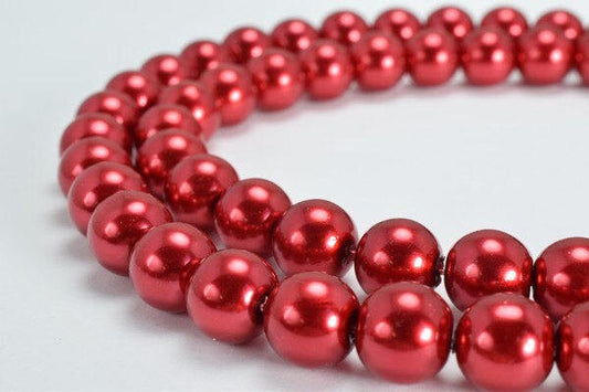Red Glass Pearl Round Beads Size 10mm Shine Round Ball Beads for Jewelry Making Item#789222045531