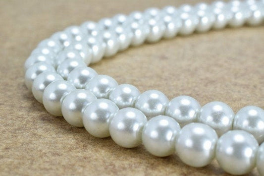 White Glass Pearl Beads Size 8mm Shine Round Ball Beads for Jewelry Making Item#789222045579