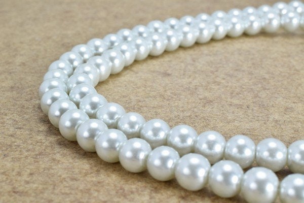 White Glass Pearl Beads Size 8mm Shine Round Ball Beads for Jewelry Making Item#789222045579