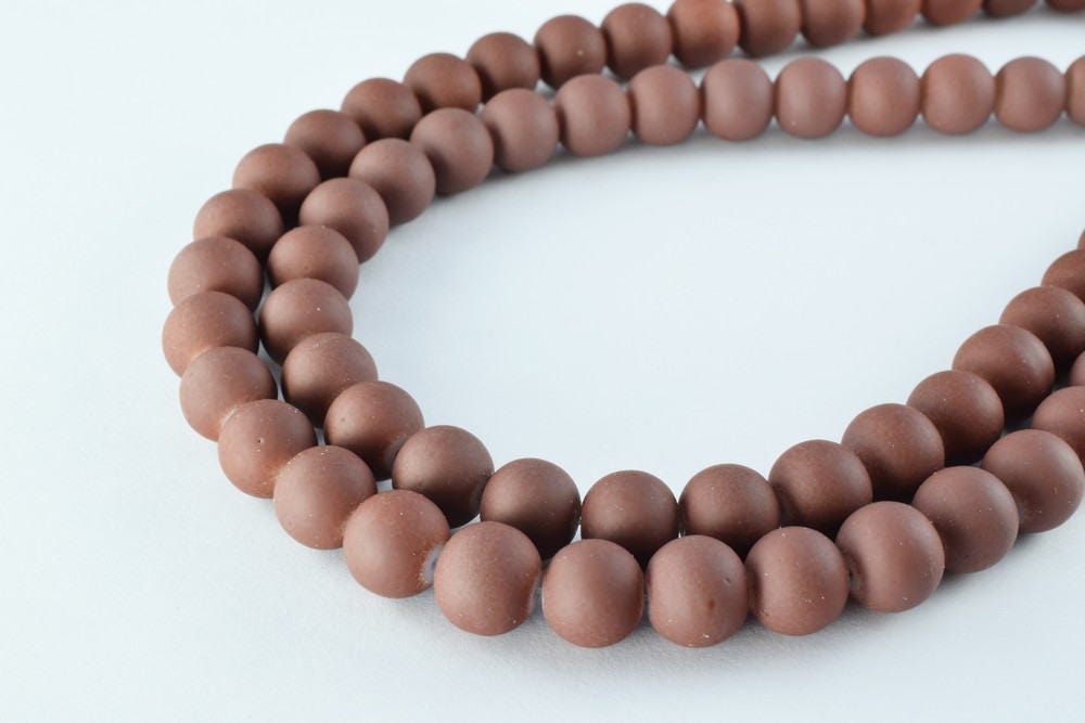Glass Beads Matte Brown Rubber Over Glass Size 10mm Round For Jewelry Making Item#789222045838