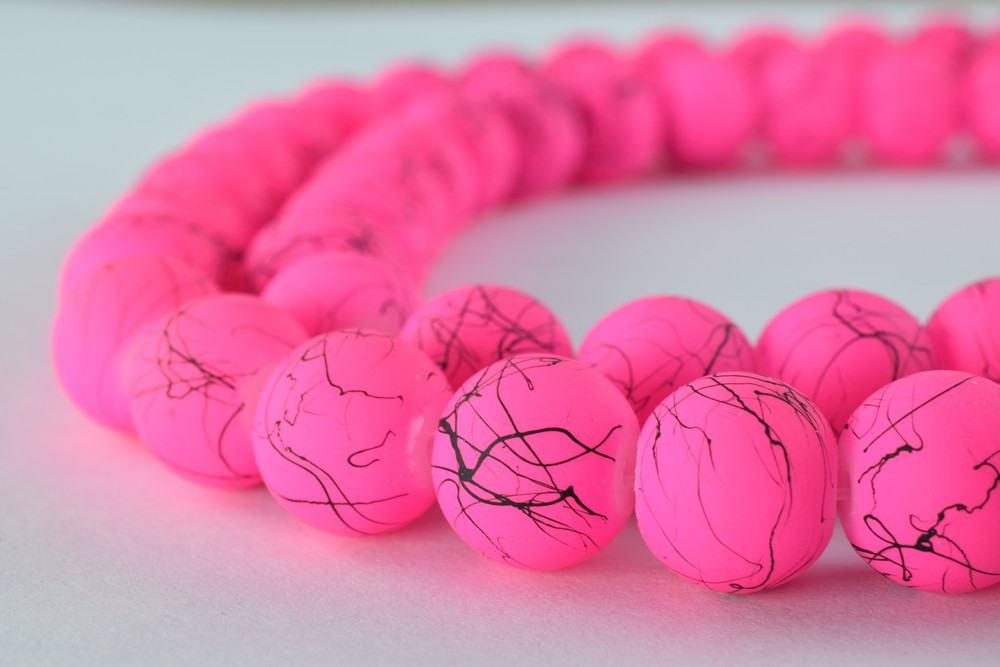 Glass Beads Matte Two Tone Pink and Black Rubber Over Glass Size 10mm Round For Jewelry Making Item#789222045883