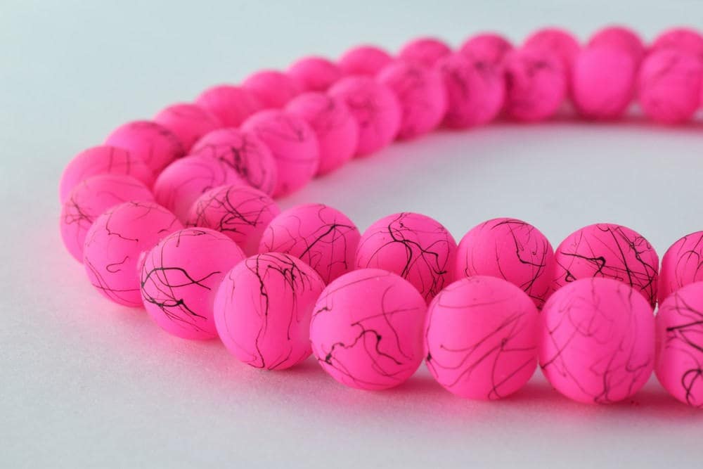 Glass Beads Matte Two Tone Pink and Black Rubber Over Glass Size 10mm Round For Jewelry Making Item#789222045883
