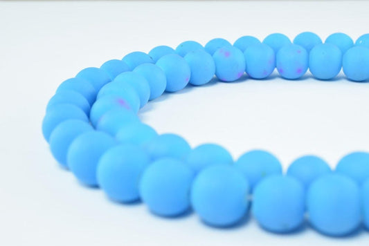 Glass Beads Matte Blue Rubber Over Glass Size 8mm Round For Jewelry Making Item#789222046224