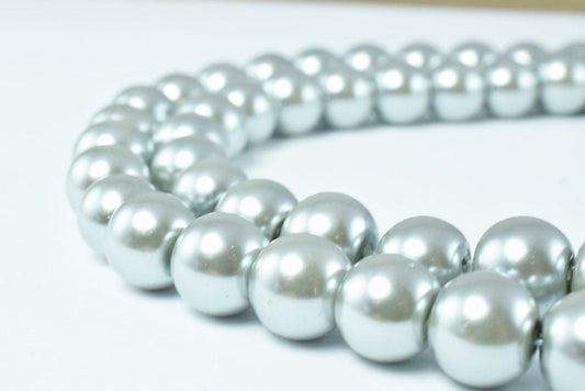 Glass Pearl Beads Light Silver Gray Size 10mm Shine Round Ball Beads for Jewelry Making Item#789222046323