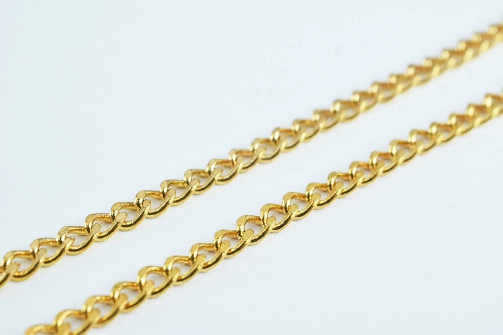 Pinky Gold Filled EP Cuban Chain Curb Chain 18KT Gold Filled Size 17.25" Long 2mm Width 1mm Thickness, Finding, For Jewelry Making CG113
