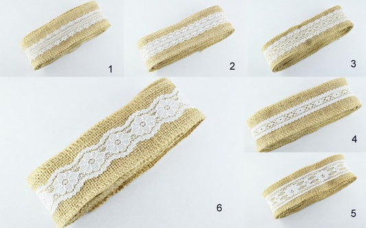 Burlap Ribbon Wired Burlap Trim with White Lace 1 Yard, Burlap Ribbon/Jute ribbon/Jute trim/Burlap and lace/Hessian/Rustic/Wedding/Vintage