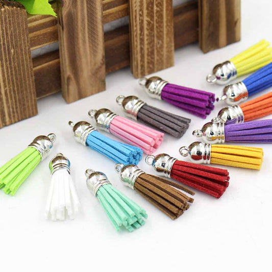 38mm Silver/Gold Top Tassel Pendant Faux Suede Tassel Charm Tassel Bracelet Suede Leather Tassels charms pendant DIY projects Suede leather