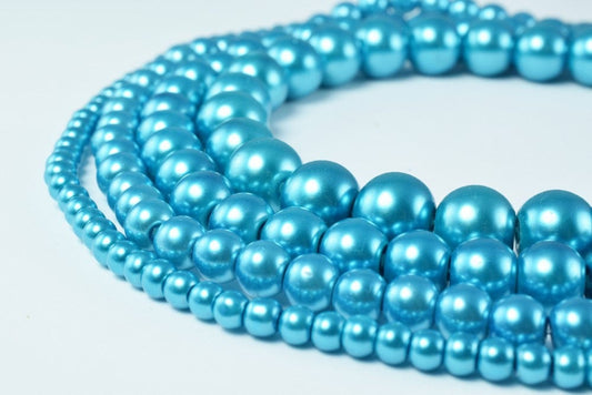 Glass Pearl Beads Turquoise Color Size 4mm/6mm/8mm/10mm Shine Round Ball Beads for Jewelry Making Item#789222046422