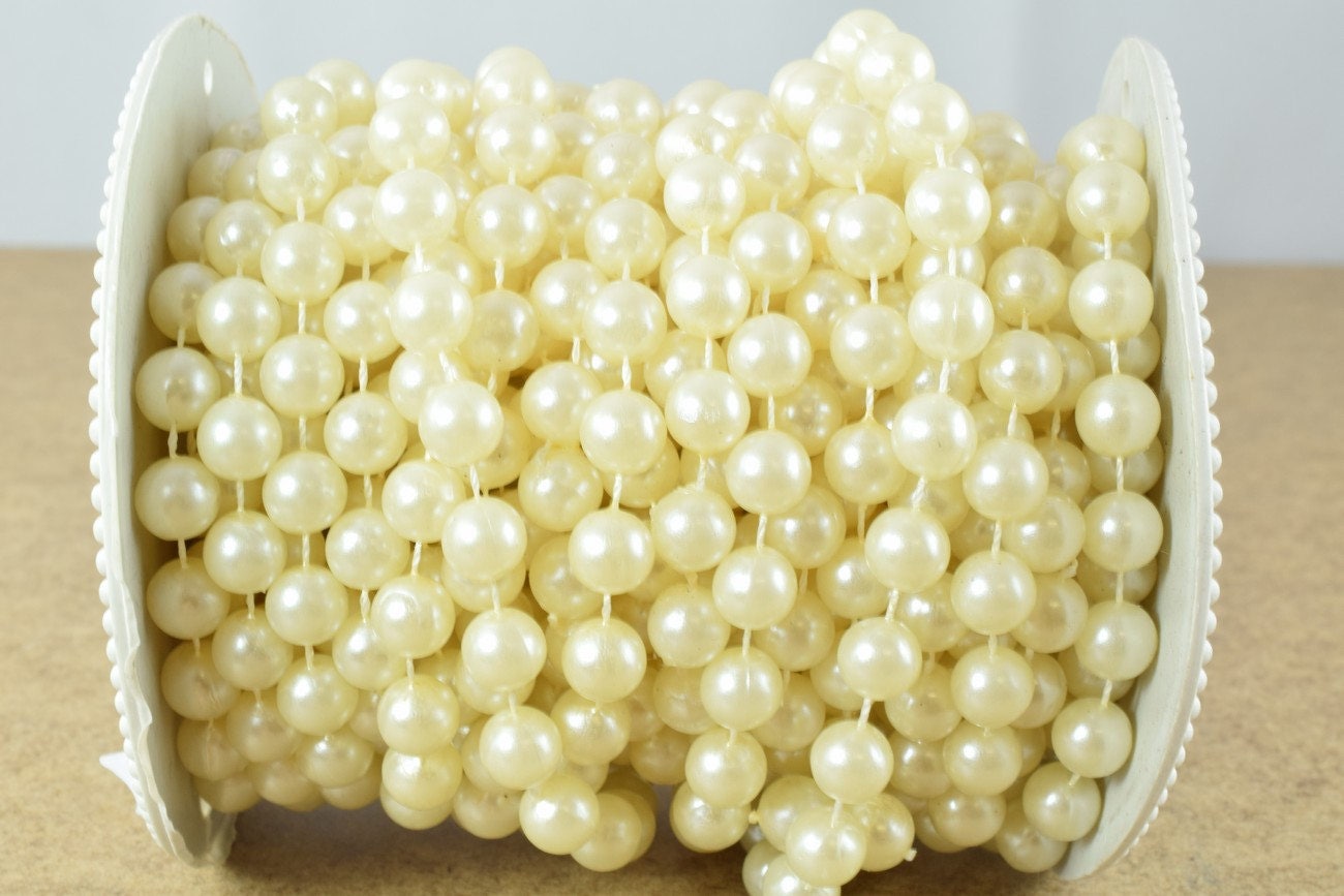 8mm Plastic Pearl Roll 10 Yards Creamy Wedding Pearl Beads on a Spool, Roll, Acrylic Beaded Garland Strand