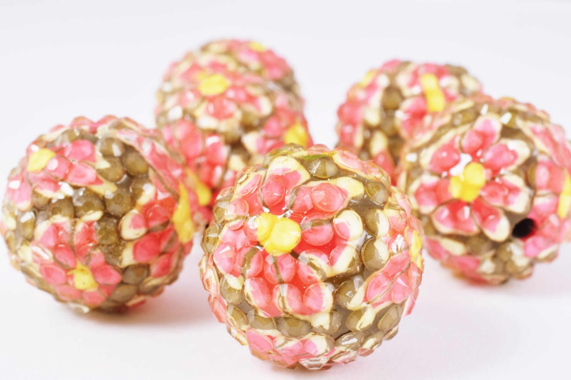 22mm Hot Pink Floral Print Resin Wooden Round Beads, Wooden beads, Wholesale Bead, Basketball Wives Bead,Rhinestone Beads,Resin beads