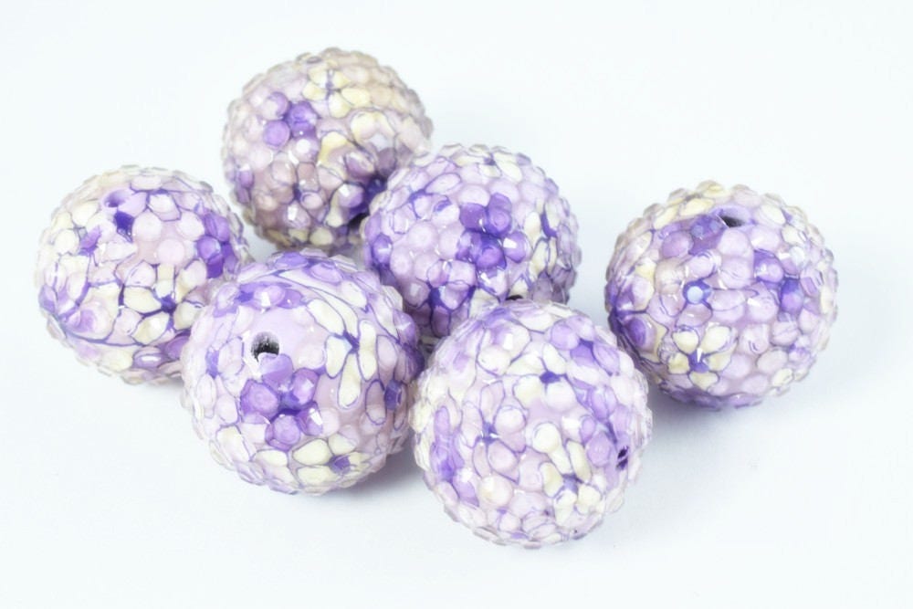 22mm Purple Flower Textured Resin Wooden Round Beads, Wooden beads, Wholesale Bead, Basketball Wives Bead,Rhinestone Beads,Resin beads