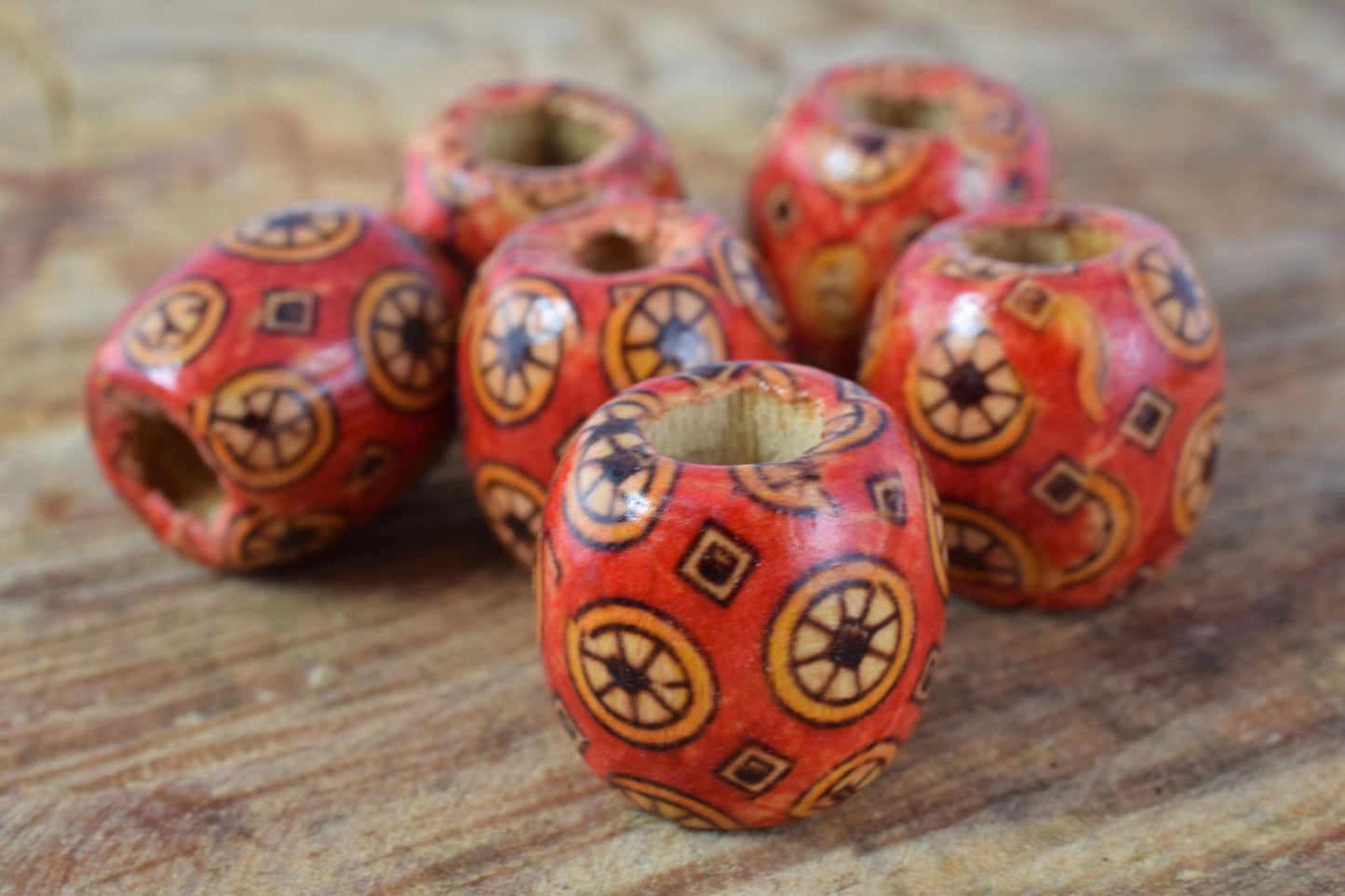 16mm Exotic Wooden Barrel Round Beads/Wooden Beads/ Floral Wooden/Leopard Wooden Beads/ Natural Large Hole Beads/Wooden Jewelry,