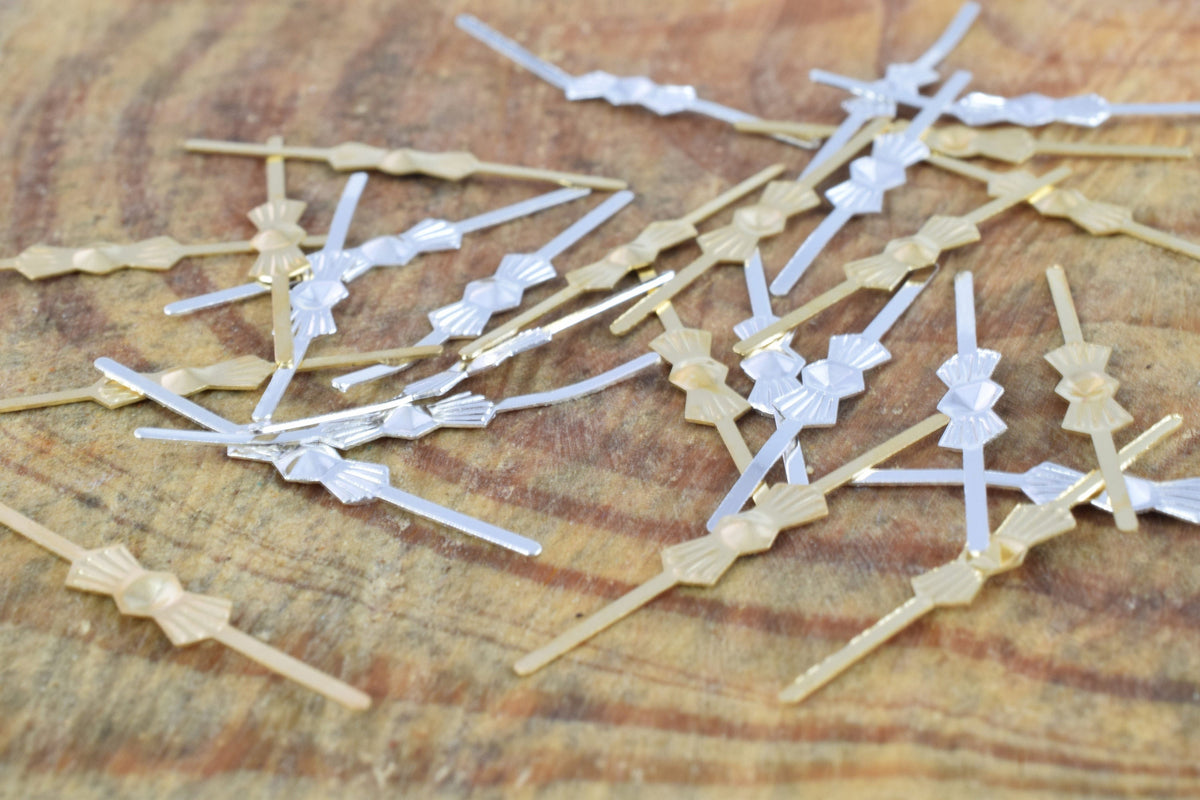33mm Gold/Silver Tone Bowtie Chandelier Pins/Pack of 100pcs/Craft SuppliesTools/Chandelier Connector/Gold Bowtie/Bowtie Connector