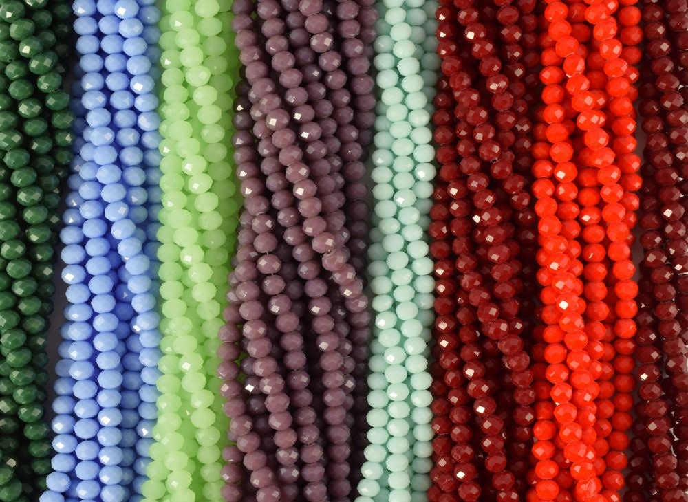 6x4mm 18" Inch Strand Rondelle Faceted Various Colored Crystal Beads, Opaque Rondelle Beads,Shaped Crystal, Faceted, Beading, Jewelry making