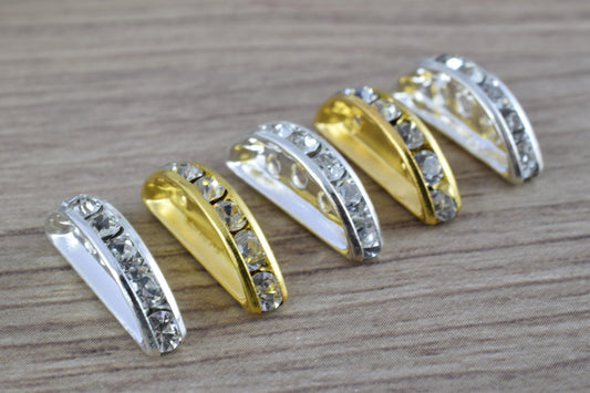 Various Size Curve Roundel Gold/Silver Beads W/Clear Rhinestone,Roundel BeadsWholesale Roundel Roundel Bead,CurvedCurve Rhinestone Bead