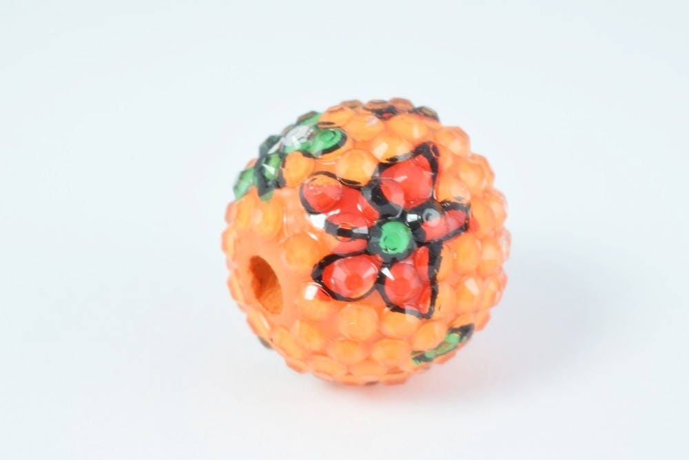 22mm Orange/Red Floral Resin Wooden Round Beads, Wooden beads, Wholesale Bead, Basketball Wives Bead,Rhinestone Beads,Resin beads