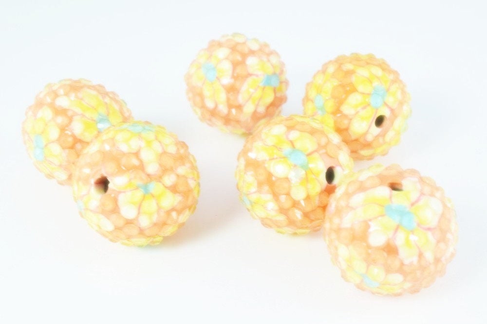 22mm Peach Color Floral Resin Wooden Round Beads, Wooden beads, Wholesale Bead, Basketball Wives Bead,Rhinestone Beads,Resin beads