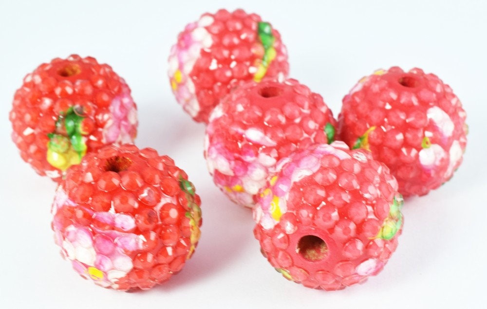 22mm Garden Floral Resin Wooden Round Beads, Wooden beads, Wholesale Bead, Basketball Wives Bead,Rhinestone Beads,Resin beads