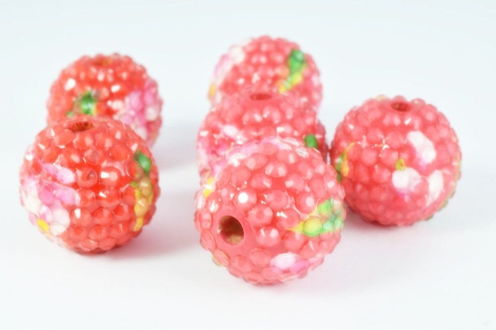 22mm Garden Floral Resin Wooden Round Beads, Wooden beads, Wholesale Bead, Basketball Wives Bead,Rhinestone Beads,Resin beads