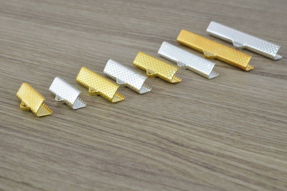 6mm/10mm/13mm/16mm/20mm/22mm/25m/30mm/35mm/40mm Silver Gold Plated Ribbon Crimps Ends Silver/ Gold Plated/Necklace Ribbon Crimp, End Caps