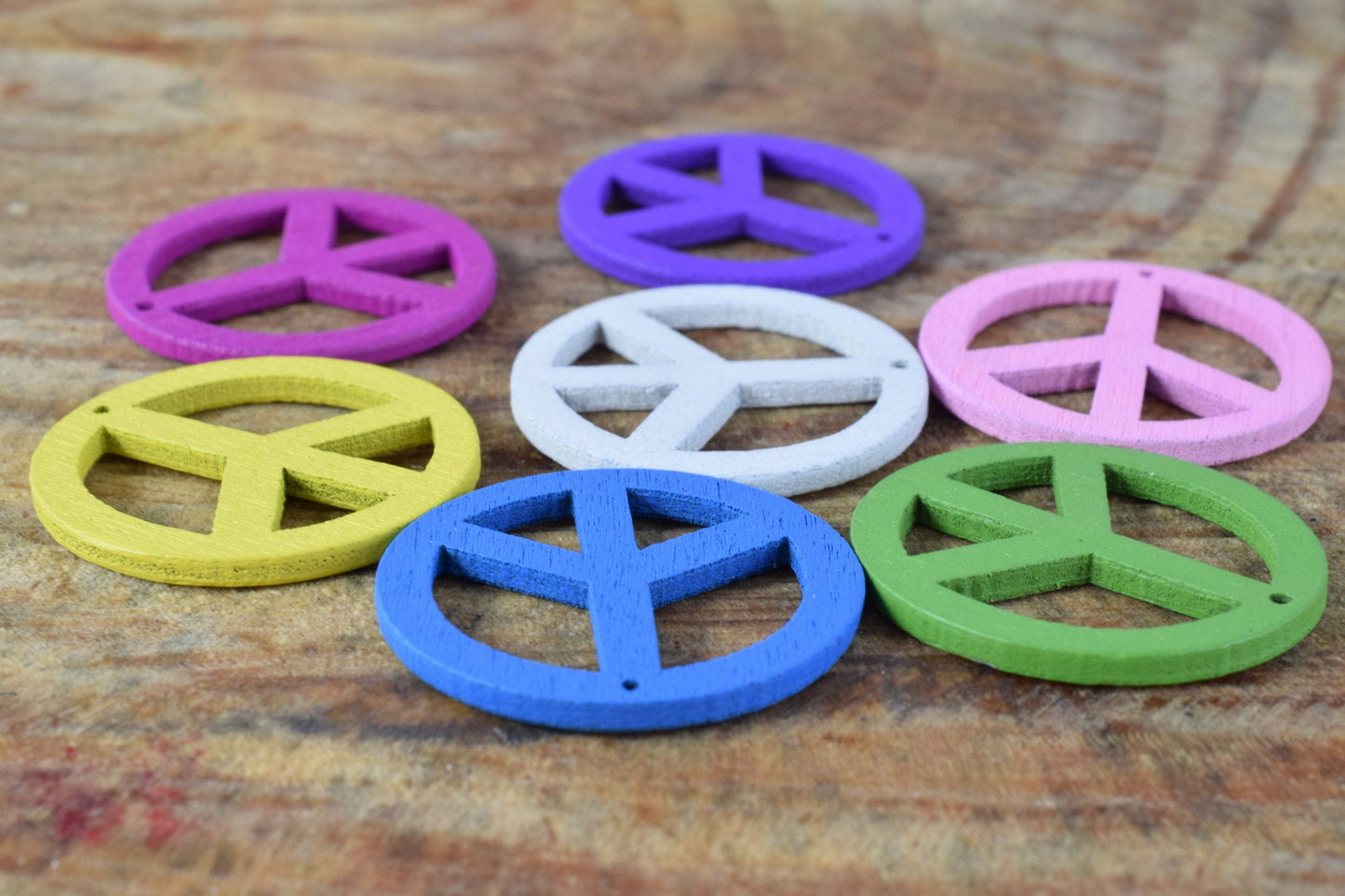 25mm Assorted Color Peace Sign Painted Wood Beads, Painted Peace Symbol Wood Beads, Necklace Bracelet Wood Bead, Colorful flat Round Bead
