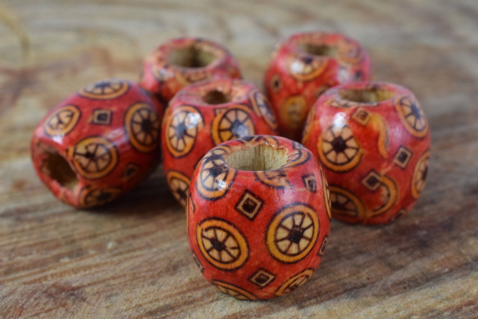 16mm Exotic Wooden Barrel Round Beads/Wooden Beads/ Floral Wooden/Leopard Wooden Beads/ Natural Large Hole Beads/Wooden Jewelry,