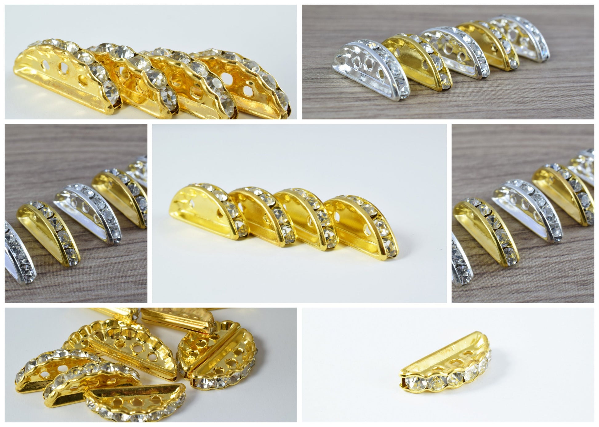 Various Size Curve Roundel Gold/Silver Beads W/Clear Rhinestone,Roundel BeadsWholesale Roundel Roundel Bead,CurvedCurve Rhinestone Bead