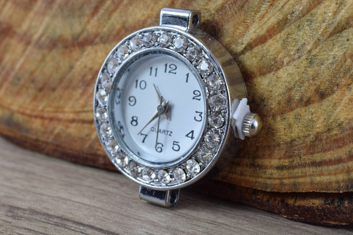 Mixed Sizes Silver Plated Antique Style Watch Face,Rhinestone Encrusted Watch Face, Unique Watches, Round Watch Face,Silver Watch Face