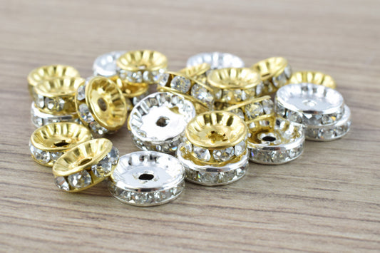 4mm/5mm/6mm/7mm/8mm/10mm/12mm Roundel Rhinestone Gold/Silver Beads Clear Rhinestones/roundel bead/roundel beads/wholesale roundel beads