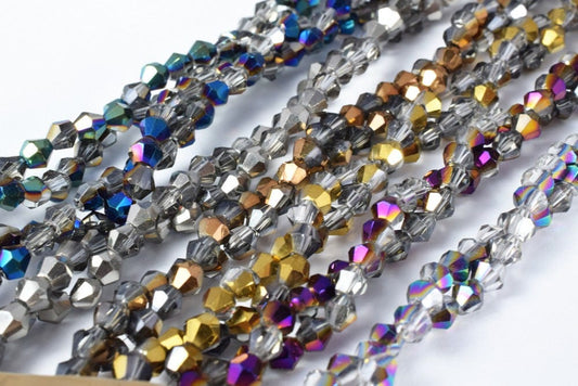 4mm Bicone Crystal Beads Various Colored Crystal, Two Tone Color, Bi-cone Beads, Shaped Crystal, Faceted, Bead, Jewelry making or Chandelier