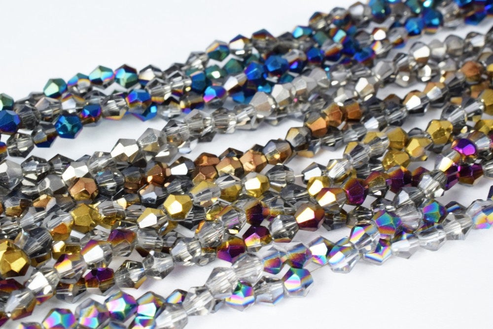 4mm Bicone Crystal Beads Various Colored Crystal, Two Tone Color, Bi-cone Beads, Shaped Crystal, Faceted, Bead, Jewelry making or Chandelier