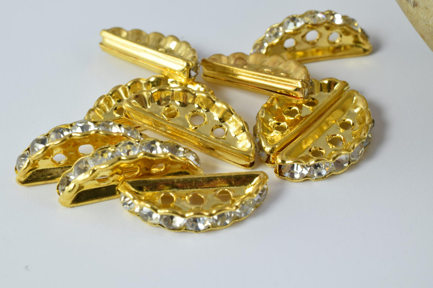 Various Size Curve Roundel Gold/Silver Beads W/Clear Rhinestone,Roundel BeadsWholesale Roundel Roundel Bead,CurvedCurve Rhinestone Bead