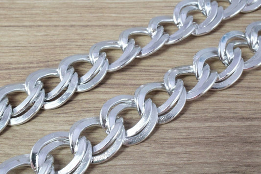 20x20mm Anodized Aluminum Chain, Silver Double Open Link for Handmade bracelet, Necklace Jewelry Accessories. 1 Yard (3 Feets), Item# 1441
