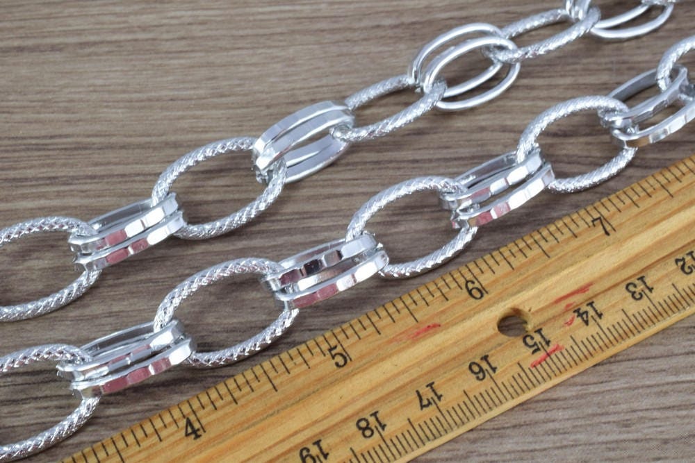 Silver Anodized Aluminum Chain, Silver Double Open Link for Handmade bracelet, Necklace Jewelry Accessories. 1 Yard (3 Feets), Item# 1444