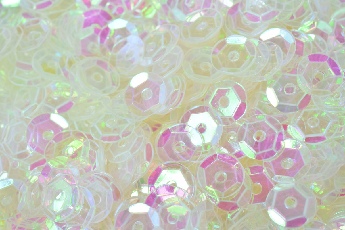3/4mm Milky Clear Sparkle Cup Glossy Iridescent Sequins Sheen Round Sequins/Loose Paillettes,Wholesale Sequins,Shimmering Sequin Apparel