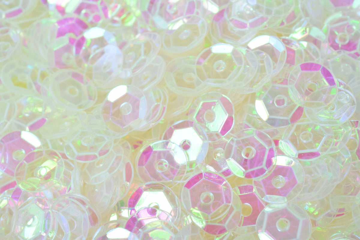 3/4mm Milky Clear Sparkle Cup Glossy Iridescent Sequins Sheen Round Sequins/Loose Paillettes,Wholesale Sequins,Shimmering Sequin Apparel