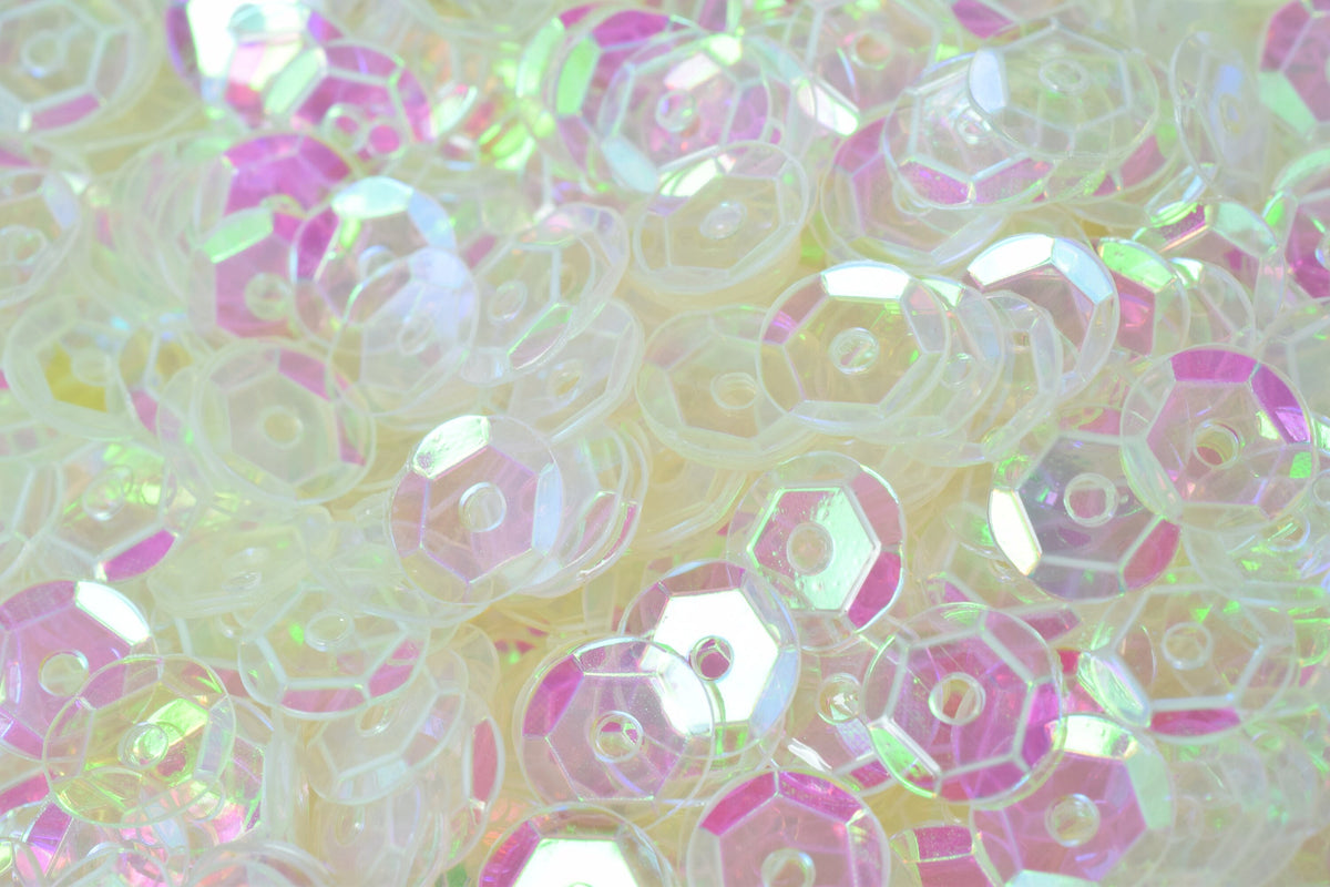 3/4mm Milky Clear Sparkle Cup Glossy Iridescent Sequins Sheen Round Sequins/Loose Paillettes,Wholesale Sequins,Shimmering Sequin Apparel