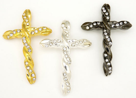 RhineStone Curved Cross, Slideway, Slide Connector Cross, 2 PCs 3 Colors, Baptism, Christening Craft, Embellishment,Pave Beads