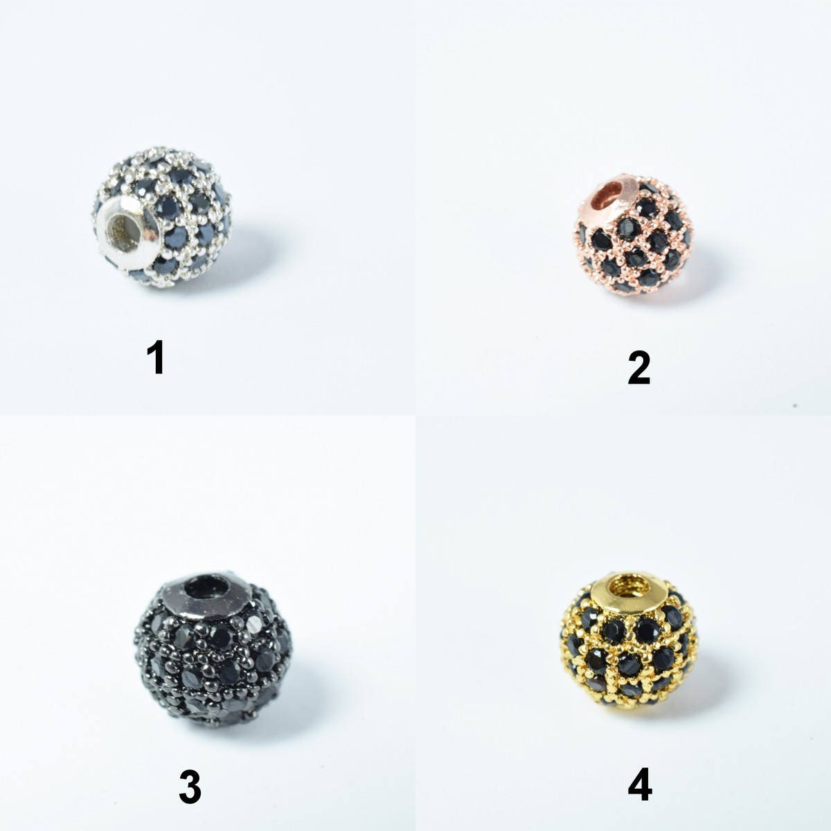 Pave CZ Rhinestone Beads 6mm High Quality 2mm Large Hole Round Bead 4 Colors