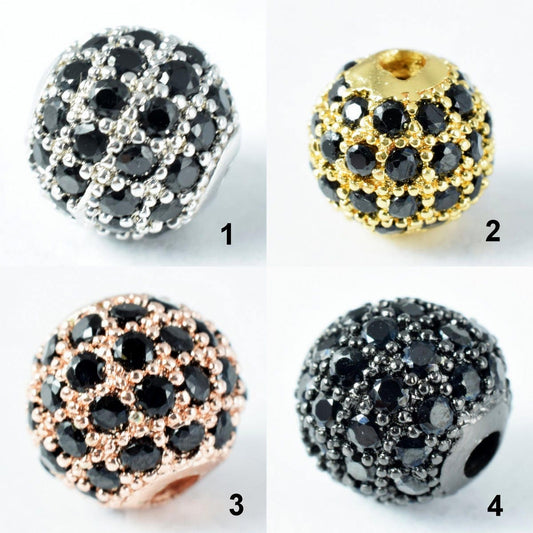 Pave CZ Rhinestone Beads 8mm High Quality 2mm Large Hole Round Bead 4 Colors