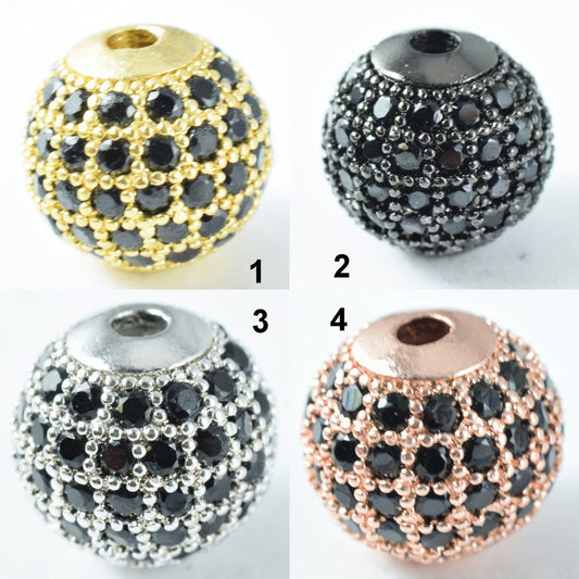 Pave CZ Rhinestone Beads 10mm High Quality 2mm Large Hole Round Bead 4 Colors
