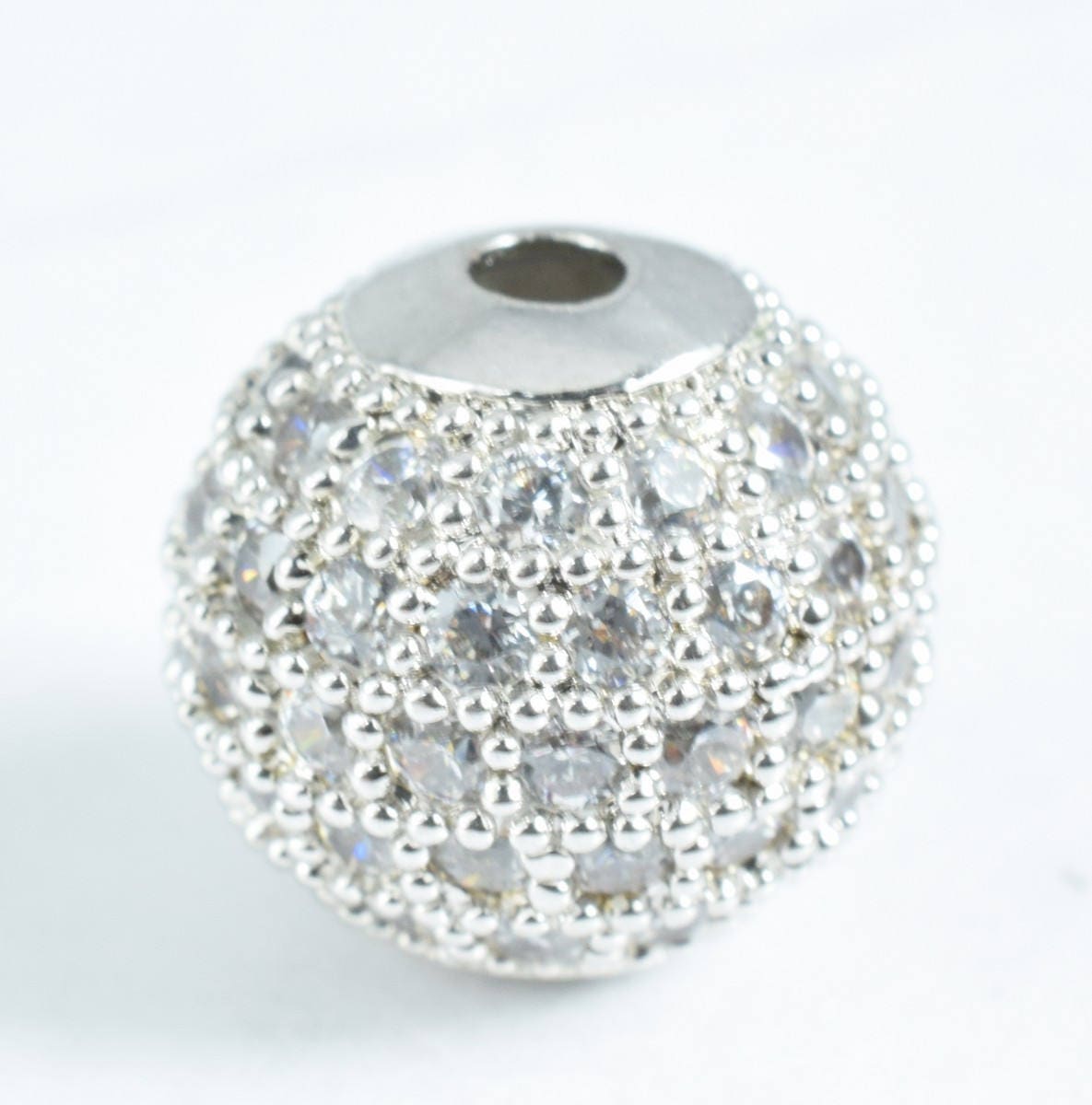 Pave CZ Rhinestone Beads 10mm High Quality 2mm Large Hole Round Bead 4 Colors