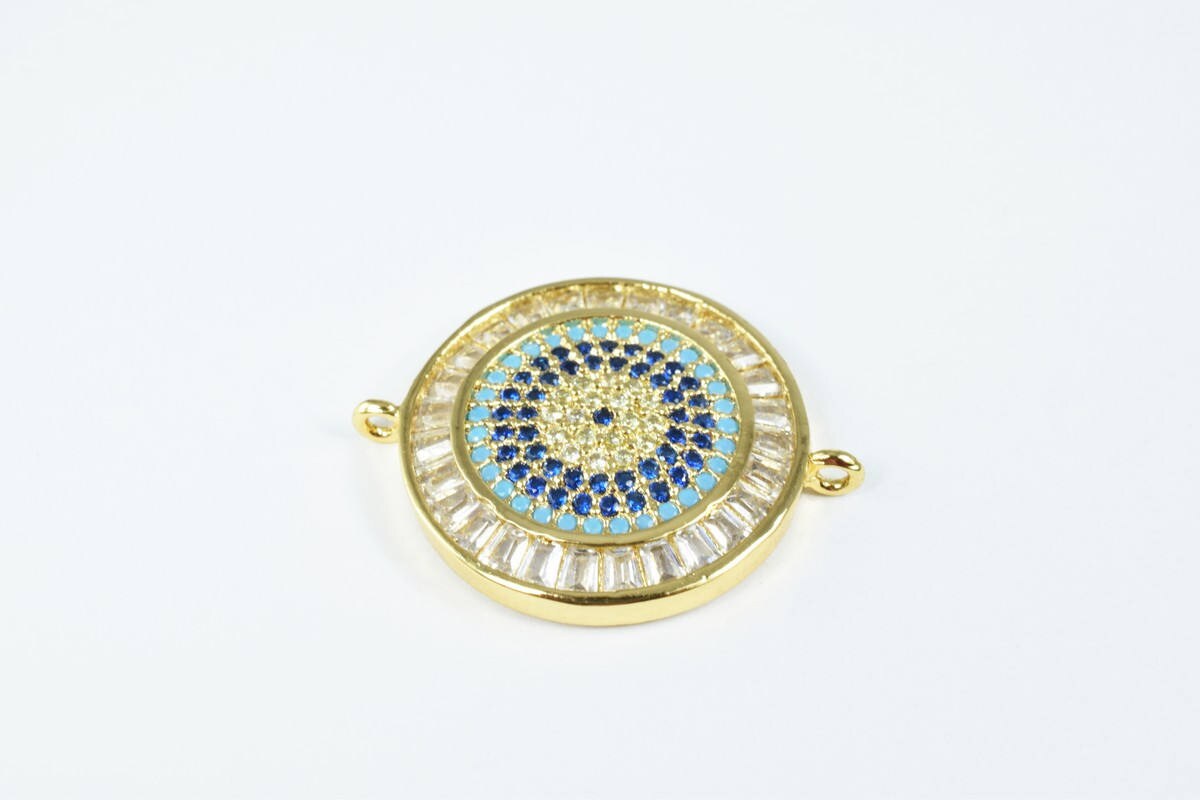 Round Evil Eye Micro Pave CZ Rhinestone Spacer Beads High Quality 3 Colors