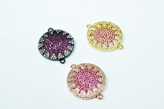 Round Micro Pave CZ Rhinestone Connector Beads High Quality Horizontal Hole 3 Colors