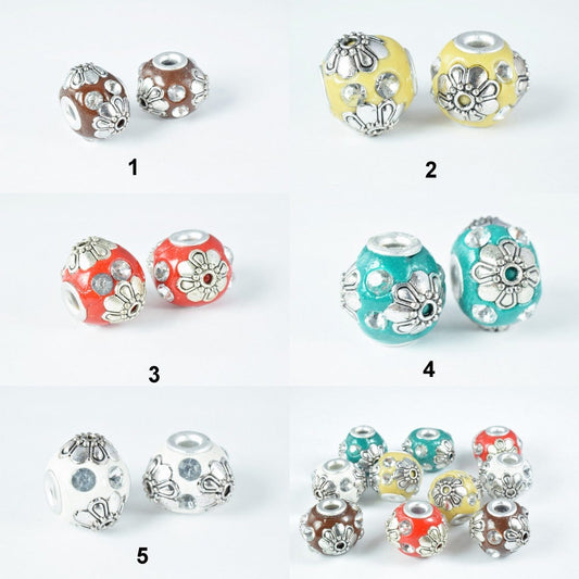 Indonesian Kashmir Clay Beads Handmade Beads 8 PCs, Bohemian Bali Style Jewelry Making Decorative Round Beads, Studded Beads