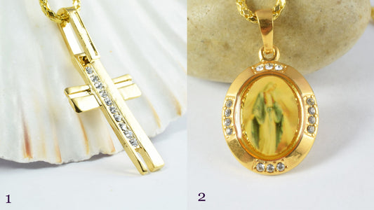 18KT Gold Filled Cubic Zirconia Religious Pendants, Gold Filled Cross, Petite Virgin Mary Necklace,Wholesale Gold Filled ,Baby christening,