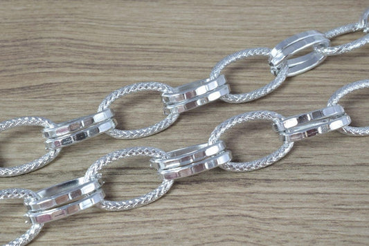 Silver Anodized Aluminum Chain, Silver Double Open Link for Handmade bracelet, Necklace Jewelry Accessories. 1 Yard (3 Feets), Item# 1444